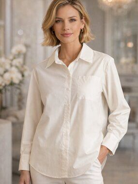 WBS69 White Cotton Button Down Shirt Long Sleeve